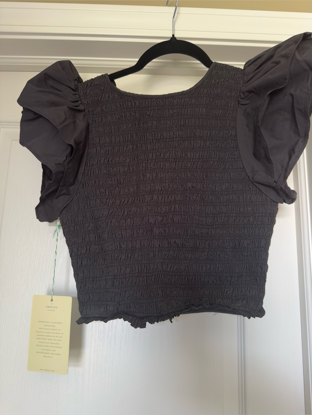Trovata Black Smocked Puff Sleeve Top